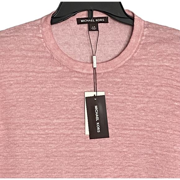 Michael Kors T-Shirt Men's Large Long Sleeve Crew Neck Linen Dusty Rose NEW - Picture 3 of 14